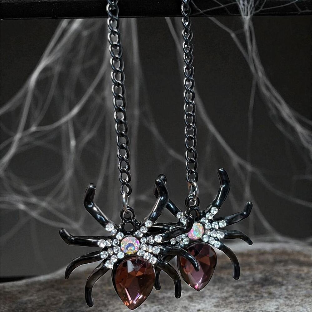 Black spider earrings with crystals